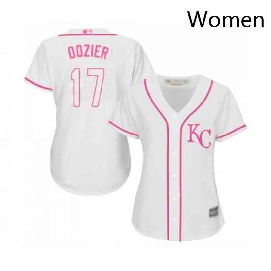 Womens Kansas City Royals 17 Hunter Dozier Replica White Fashion Cool Base Baseball Jersey
